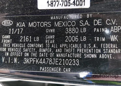 2018 Kia Forte Lx from USA, damaged, VIN 3KPFK4A78JE210233